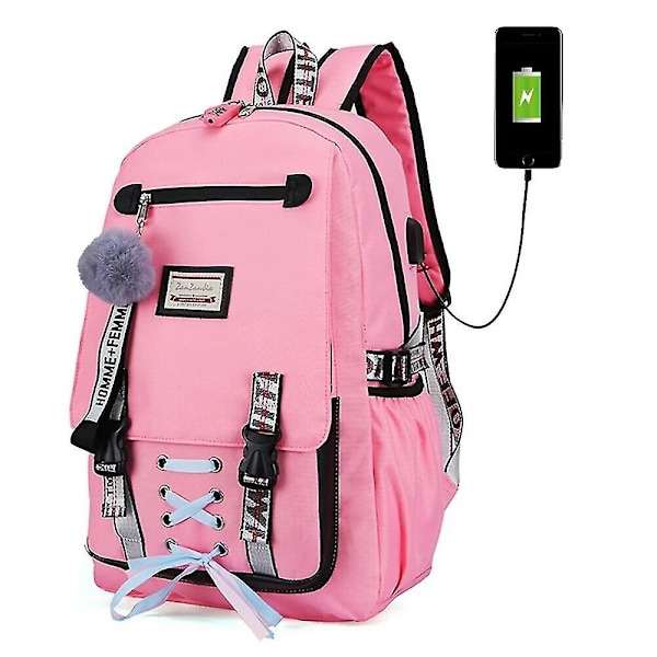 Ryggsekk Skolevesker For Jenter Nylon Vanntett College Ryggsekk Mote Casual Pink