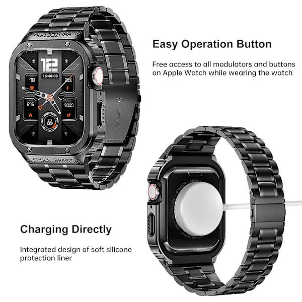 Case i rostfritt stål + rem För Apple Watch Band 44 mm 45 mm 49 mm 45 Mm Bumper Cover Tillbehör Iwatch Ultra Series 8 6 Se 7 Rem 45mm black