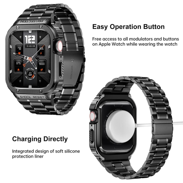 Ruostumattomasta teräksestä valmistettu case+ hihna Apple Watch rannekkeelle 44 mm 45 mm 49 mm 45 mm puskurin cover tarvikkeet Iwatch Ultra Series 8 6 Se 7 hihna 44mm black