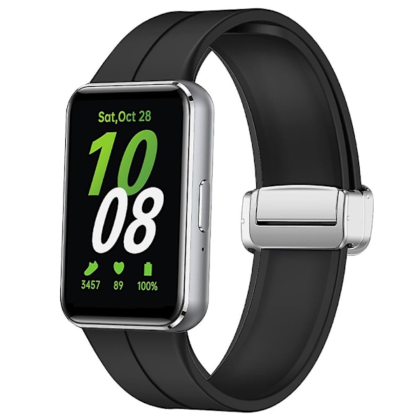 For Samsung Galaxy Fit3 erstatningsarmbånd - Mykt silikonarmbånd med magnetisk foldespenne Black