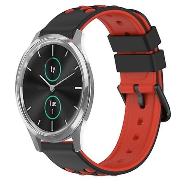 Til Garminmove Luxe 20 mm tofarvet porøst silikone urbånd EMK Black-Red