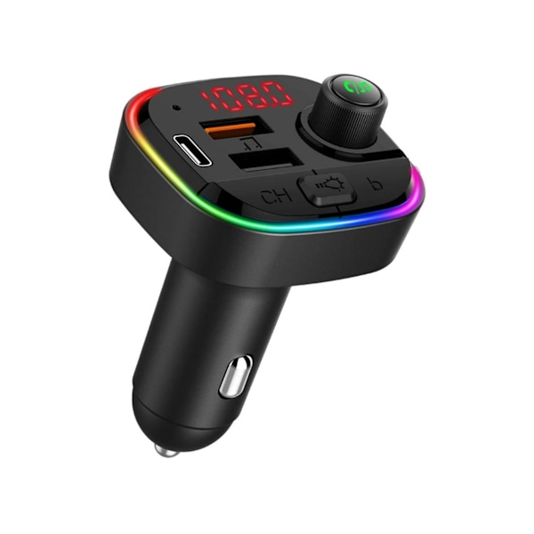 Bluetooth FM-sändare för bil QC3.0 Snabbladdare & USB-C PD 18W LED-bakgrundsbelyst radioadapter 7