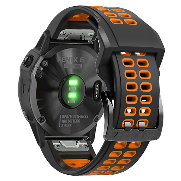 KLB-LWGJ-001 Til Garmin Fenix 7 / 7 Pro Ur Rem QuickFit 22mm Åndbar Dobbelt Række Huller Rem Black Orange