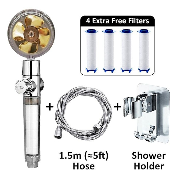 Propeller duschhuvud set 360 rotera med 1 gratis vattenfilter guldfläkt turboladdare ren regn helix eco shower G comb 2