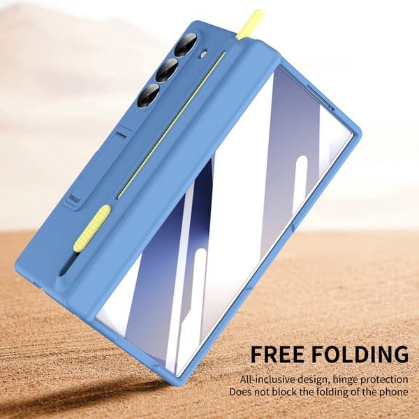 Etui til Samsung Galaxy Z Fold 7, med Pen, Fuld krop med stativ Light Blue