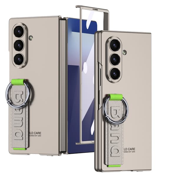 Etui til Samsung Z Fold 7, foldbart cover med håndledsrem og skærmbeskytter (Titaniumgrå)