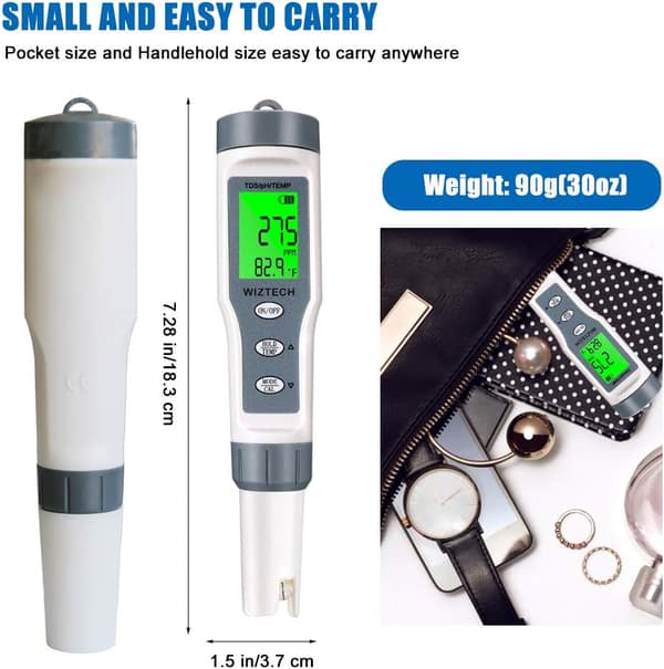 Digitalt vannkvalitetsmåler 3 i 1 TDS/PH/TEMP, LCD-skjerm