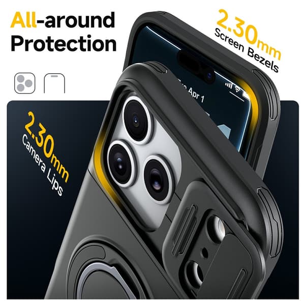 Etui til iPhone 18 Pro, skyvbart kameradeksel, støtteben TPU + PC med kortholder Gray For iPhone 18 Pro