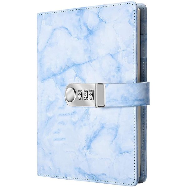 A5 Creative Lösenordslås Journal, Pu Läder Kombinationslås Dagbok Digital Lösenord Notebook Lås Journal Dagbok (blå)