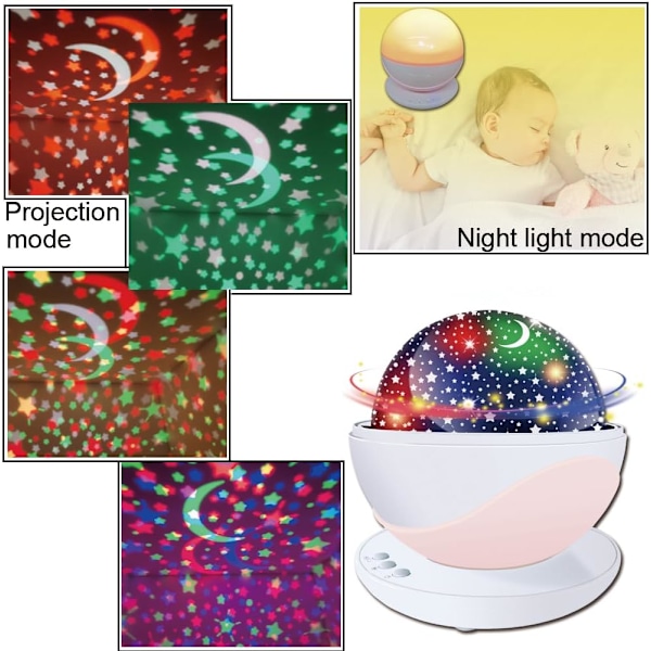 LED Nattelys Projektor, Roterende Stjerneprojektor Galakselys, USB Barnelampe Takprojektor Rosa