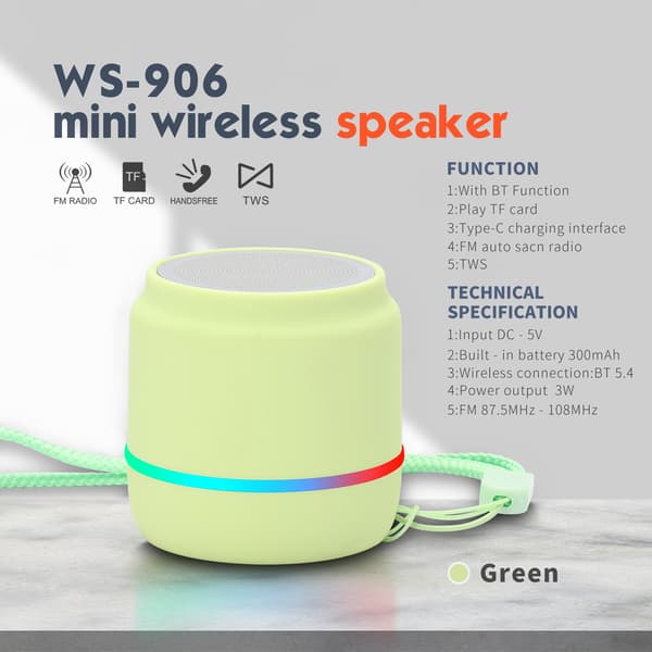 Bluetooth-højttaler Ws-906 Stereo Farveblinkende Subwoofer (Grøn)
