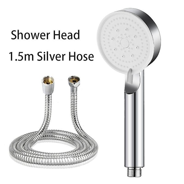 Sort 5 modes vandbesparende brusehoved justerbar højtrykssprøjte bruser vand massage brusehoved til badeværelse Silver with hose