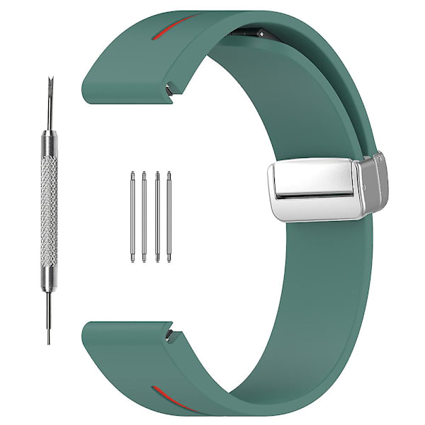 20mm Dual Color Silikon Magnetisk Sølv Spænde Urrem Til Samsung Galaxy Watch 6/6 Classic/5/4 Olive Green Red