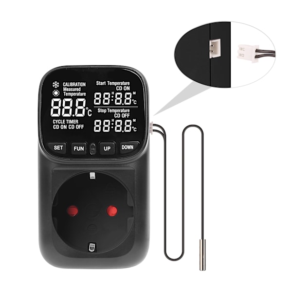 Digital temperaturregulatorstik, med sensor, display