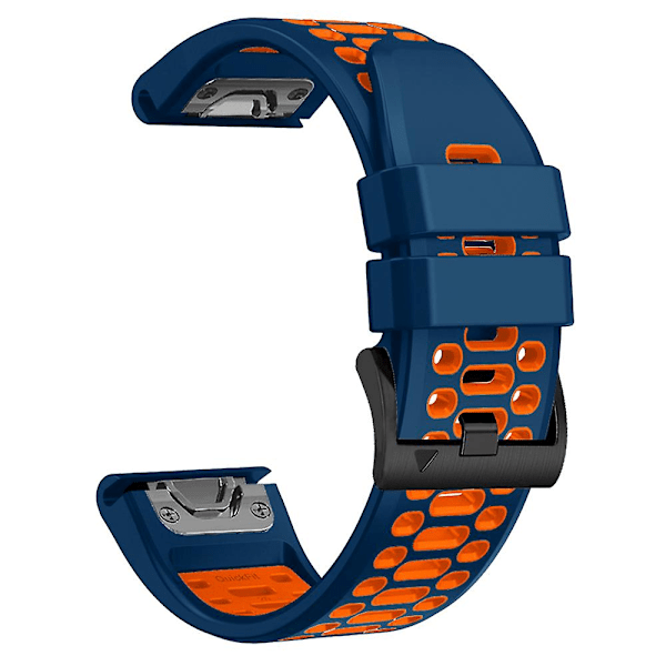 For Garmin Fenix 7X/ 7X Pro/ 6X Quickfit 26mm Rem til Ur, Tre Rækker Huller Dual Farve Silikone Rem Sapphire Blue Orange