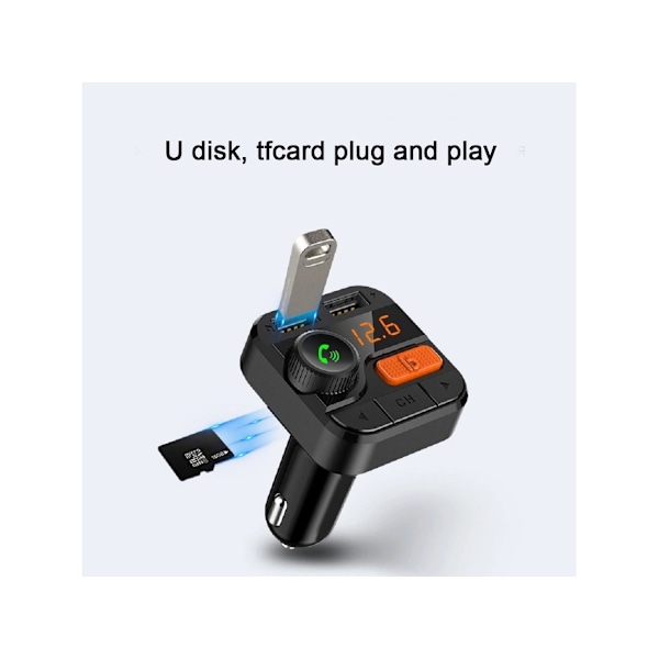 Bluetooth 5.0 Bilkit med LED Digital Display Trådlös Bil FM-sändare Stödjer Dubbla USB-utgångar U-Disk/SD Ljudadapter