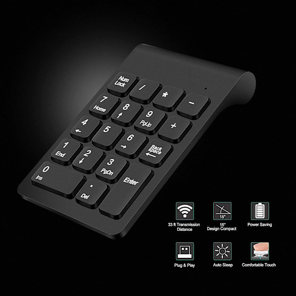 Trådlös numerisk tangentbord, mini 2,4 g 18 tangenter numerisk tangentbord, bärbar tyst finansiell redovisning Numerisk tangentbord tangentbordsförlängningar med trådlös mus