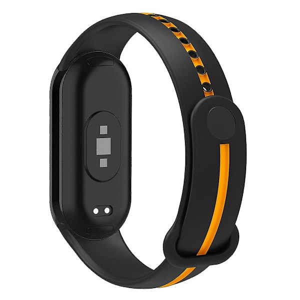 Myk silikon klokkestropp for Xiaomi Smart Band 8 tofarget justerbar håndleddsstropp med spenne Black  Yellow
