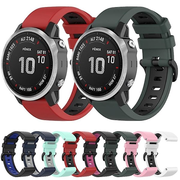 För Garmin Fenix ​​6s Pro 22mm Silicone Sports Watch LJT Olive Green-Black