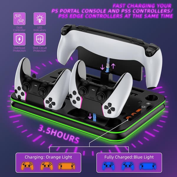 Køleventilator - Med 3-niveau kølestation og RGB-controller ladestation til PS5 Pro/Slim/PS5 (sort)