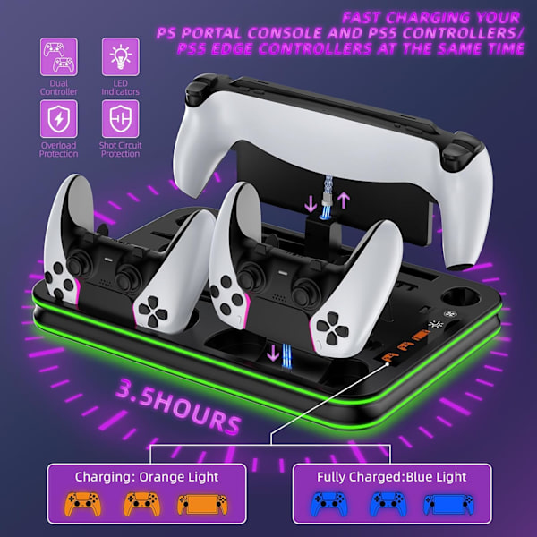 Køleventilator - Med 3-trins kølestation og RGB-controller ladestation til PS5 Pro/Slim/PS5 (Grå)