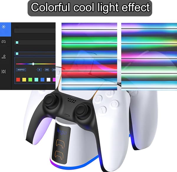 Laderstasjon - For Ps5-kontroller, med justerbart RGB-lys, 2 timers hurtiglading