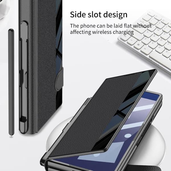 Etui til Samsung Z Fold 7, PC + PU læder flip-stander Silver