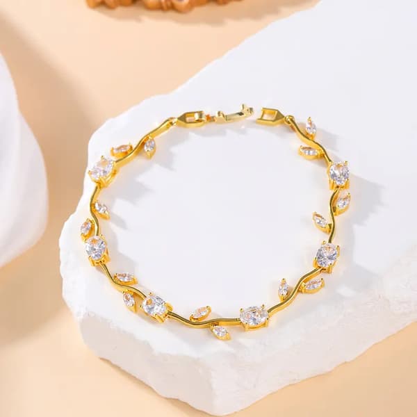 Armbånd til grene i rustfrit stål guld med zirkonsten (hvid)