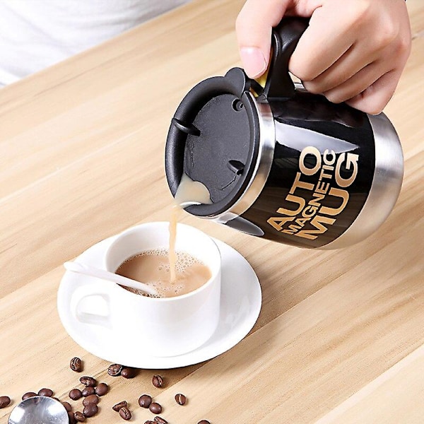 Usb Genopladelig Automatisk Blender Smart Termokande Selvomrørende Magnetisk Kop Rustfrit Stål Kaffe Mælke Blender Cup black