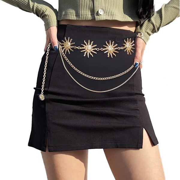 Kvinnor Bohemia Multilayer Metall Midjekedja Bälte Mode Sol A