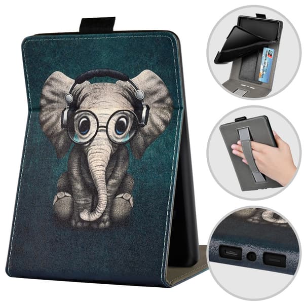 Etui - Til Kindle Paperwhite 6 12. generation 7\" (2024), med håndrem (Elefant)