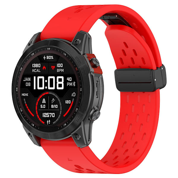 KLB-DDGJ-001 For Garmin Fenix 7 / 7 Pro QuickFit 22mm Silikonarmbånd med magnetisk foldespenne Red