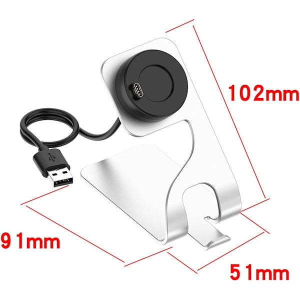Oplader Dock Stand til Garmin Fenix 7 7S 7X 6 6S 6X 5 5S 5X Plus, Forerunner 955 945 745 255 245 55 45, (Sølv)