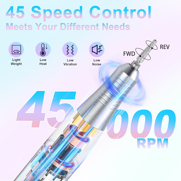 45000Rpm Elektrisk Nagelborr V8 För Akryl & Gel Manikyr, Hög Hastighet Justerbar
