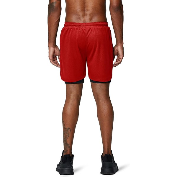 2 i 1 løbeshorts med telefonlomme Gym Workout Quick Dry Herreshorts 5 tommer Red X-Large