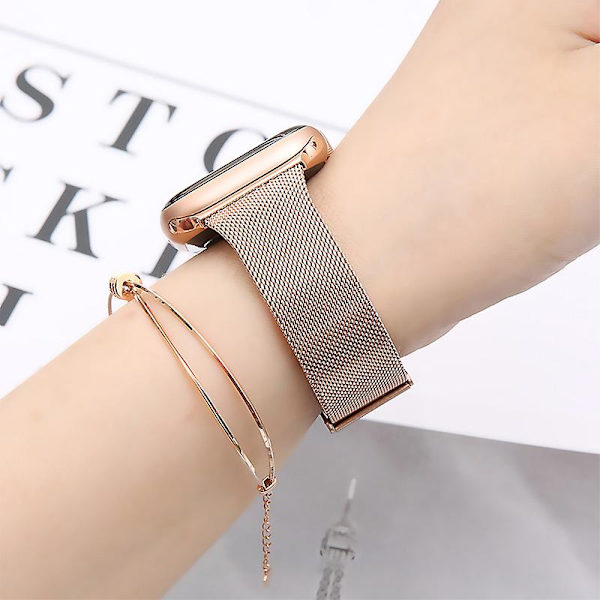 Milanese Rem För Apple Watch 8 7 6 5 4 Se 49mm 45mm 41mm 44mm 40mm Metall Rostfritt stål Rem Tillbehör För Iwatch 3 2 42mm iwatch Ultra 49mm Rose Gold