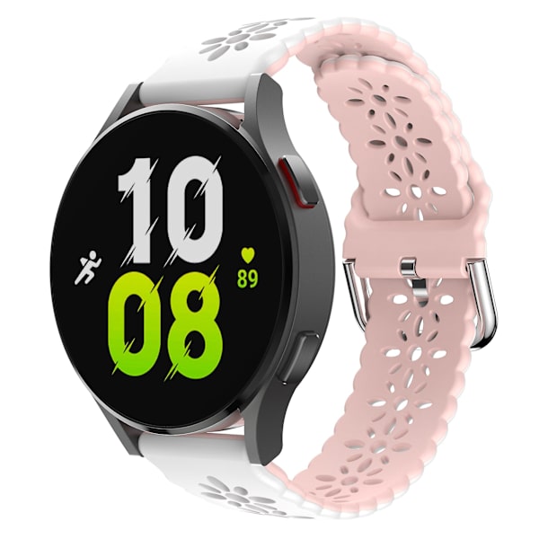 För Garmin Vivomove 3s / Samsung Gear Sport / Huawei Watch Gt 2 42mm Silikon Armband 20mm Blommig Ihålig Tvåfärgad Klockarmband White  Pink