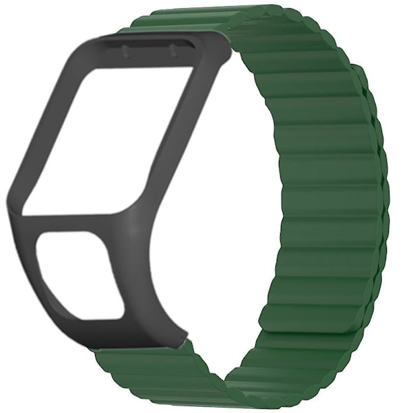 Silikoninen magneettinen ranneke TomTom Runner 2 / 3 / Spark / Adventurer -kellolle, kotelolla Army Green