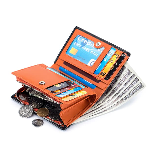 Rfid Läder Vikbar Korthållare Plånbok (Orange)