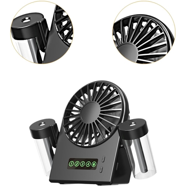 Fläkt - Dubbel Spray Dimfläkt Digital Display Med Avtagbar Vattentank (Svart)