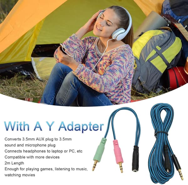 Lydkabelerstatning for Steelseries Arctis 3 5 7, Arctis Pro, Switch, med Y-adapter