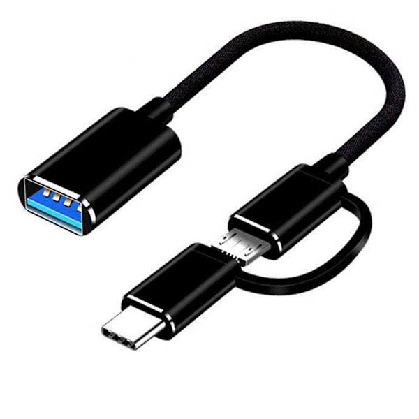 2 in 1 USB 3.0 OTG-sovitinkaapeli Type-C Micro-USB - USB 3.0 -liitäntämuunnin matkapuhelimen latauskaapelille - Musta