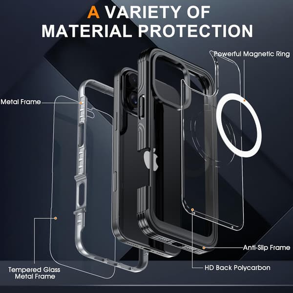 Etui til iPhone 16 Pro, 360° full kroppsbeskyttelse - Kompatibel med Magsafe (grå)