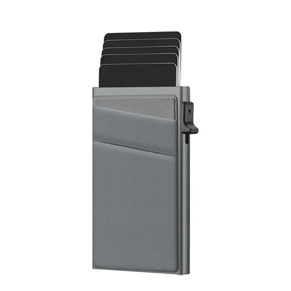 Rfid Blokerende Minimalistisk Metal Pop-Up Pung, Holder 6+ Kort Plus Kontanter (Grå)