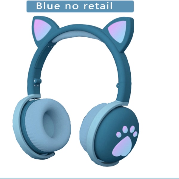 Barn Bluetooth hörlurar Kawaii Cat Ear LED Light Up Trådlöst hopfällbart headset med 3,5 mm uttag Bluetooth 5.0 för födelsedagspresent blue