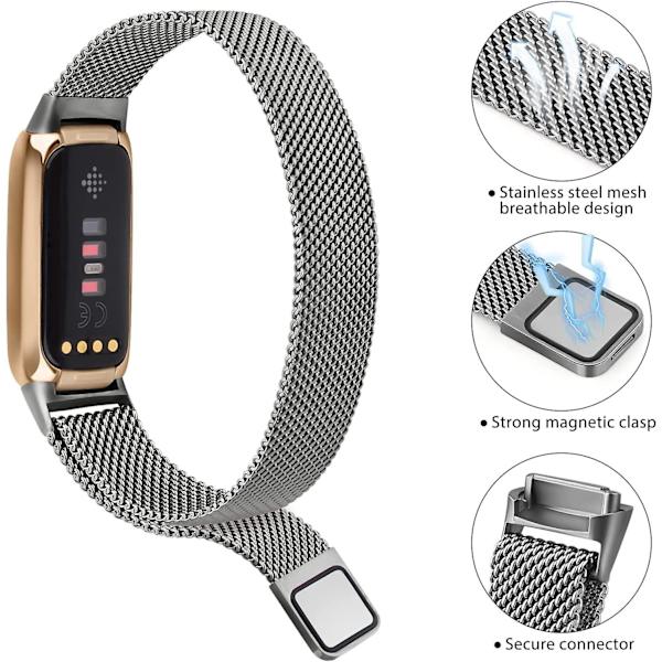 Ruostumattomasta mesh valmistettu verkkosilmukka, säädettävä rannenauhan vaihtohihna Fitbit Luxe/luxe Special Edition Fitness Tracker -naisille miehille (samppanjakulta) Space Gray