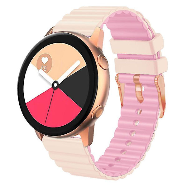 Horisontellt randigt klockarmband för Samsung Galaxy Watch6 / Watch6 Classic / Watch 5 Pro / Watch4, tvåfärgat 20 mm silikon Light Khaki Bright Pink