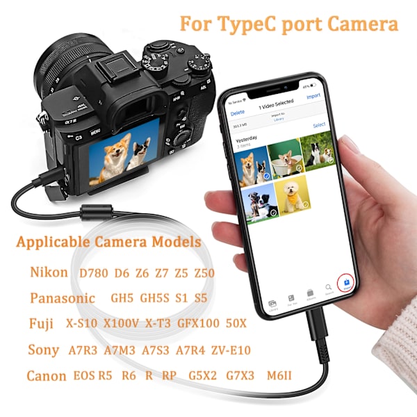 Adaptere USB Type-C til USB Type-C OTG-kabel, For Sony A7R3/A7M3/A7S3/A7R4