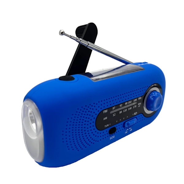 Nödradioväder 2000mAh, Solcellsdriven AM/FM-radio med handvev (blå)