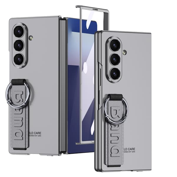 Etui til Samsung Z Fold 7, sammenleggbart deksel med håndleddsrem og skjermbeskytter (kjølig grå)